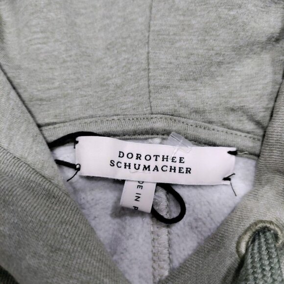 Dorothee Schumacher Cropped Sage Green Hoodie With Drawstring & Ribbed Cuffs S - Picture 7 of 12